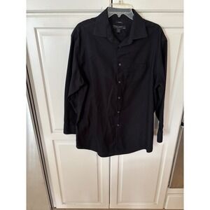 Pronto Uomo Mens Non-Iron Button Down Shirt Black 100% Cotton 17 32/33